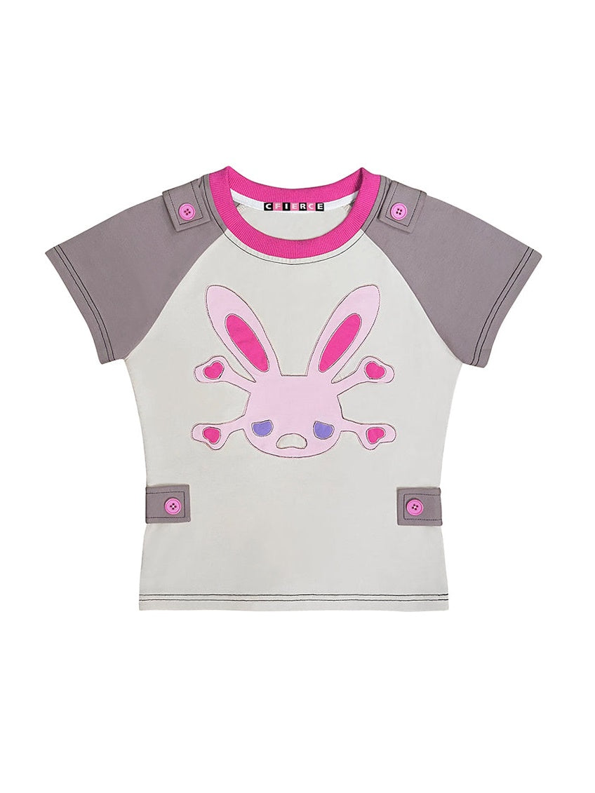 T-shirt à manches raglan de couture de lapin de crâne