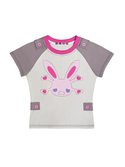 Skull Rabbit Stitching Raglan Sleeve T-Shirt