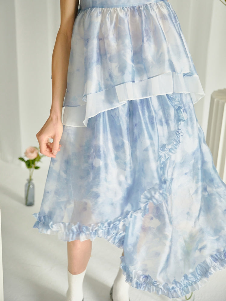 Blue Floral IRREGULAR SKIRT