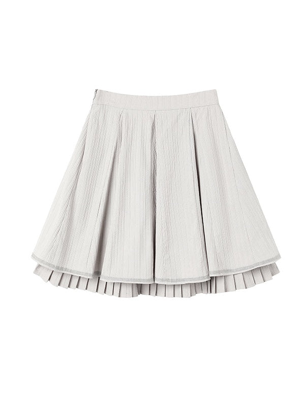 DOUBLE-LAYER WOVEN PLEATED SKIRT