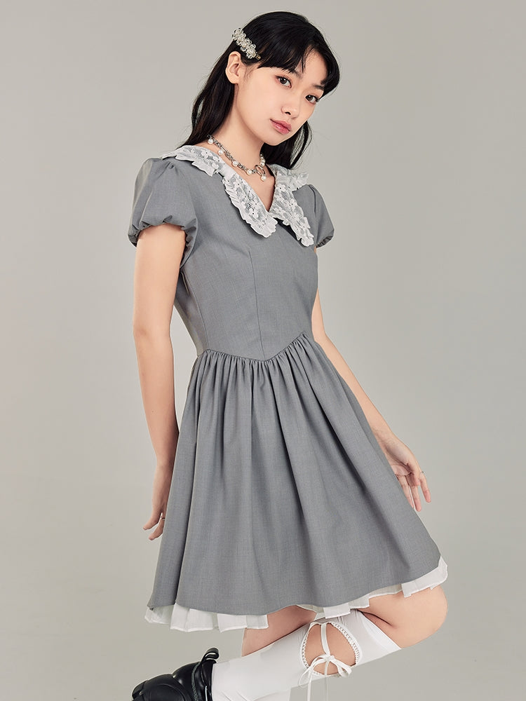 Bow Doll Collar Waist Thin Dress