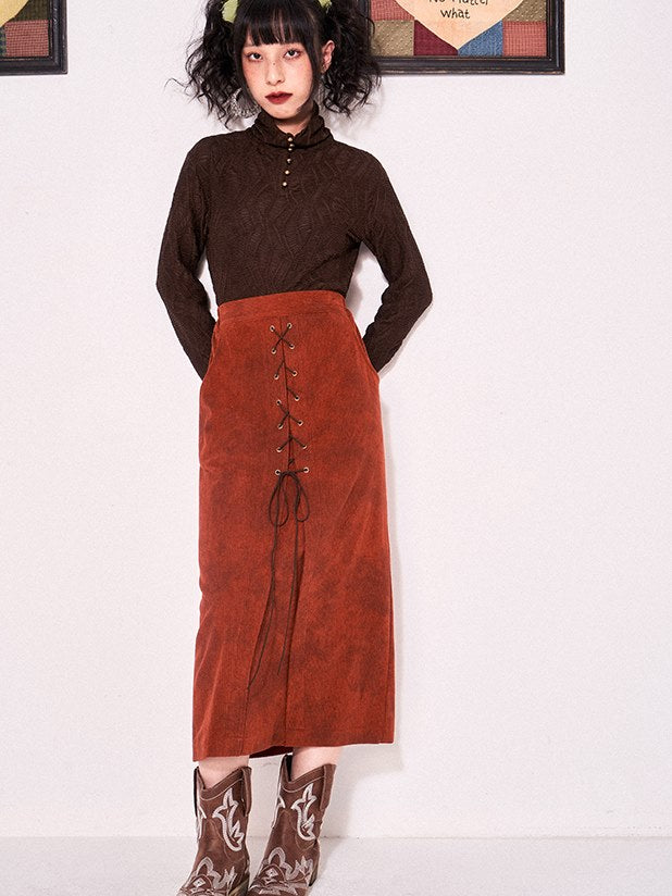 Laceup Corduroy Skirt