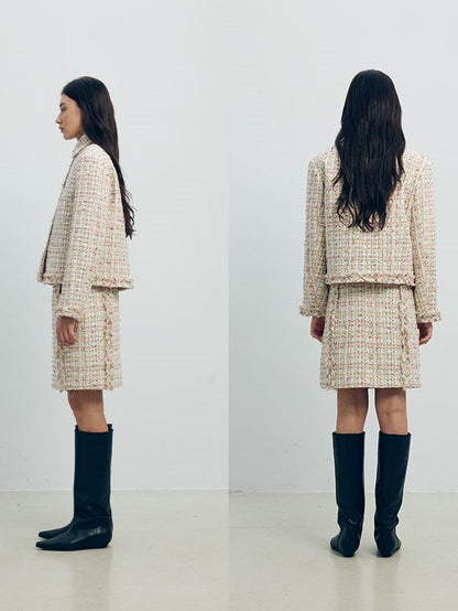 Veste recadrée à franges à tweed