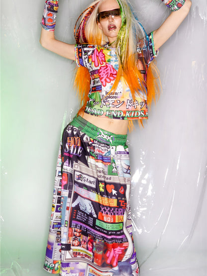 Poster Print Side Zipper A-Line Skirt