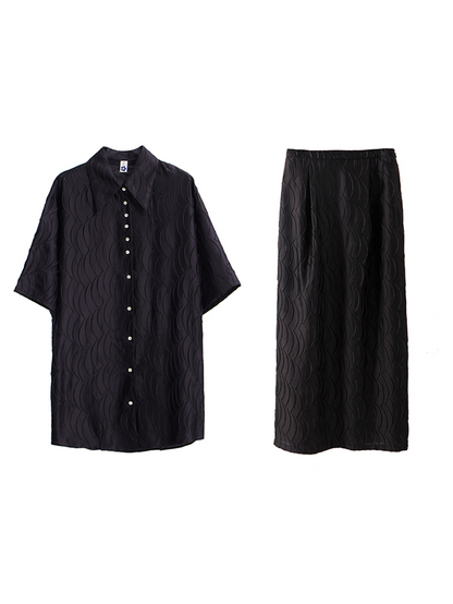 Satin Fish Scale Wrinkle Loose Shirt &amp; Skirt