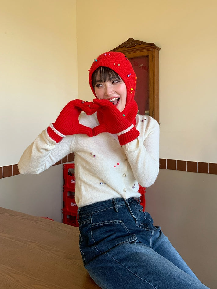 Colorful Beads Knitted Hat &amp; Gloves