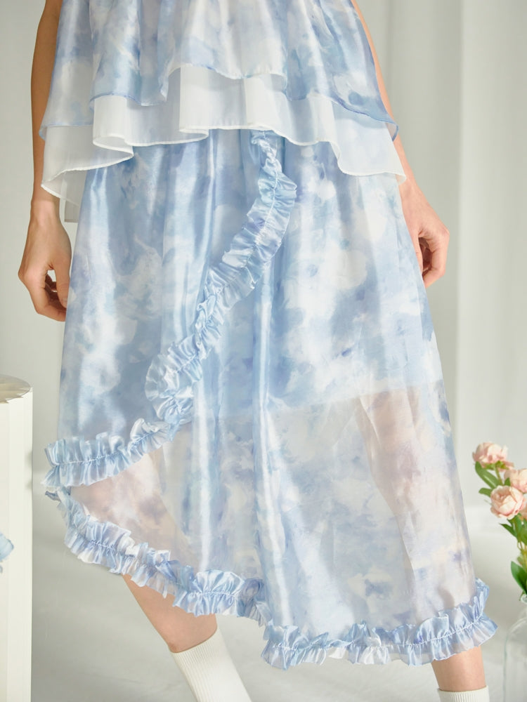 Blue Floral IRREGULAR SKIRT