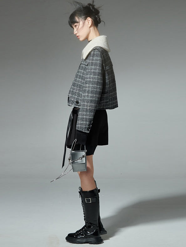 Grid-Shaped asymmetric Double-SideD Short Jacket