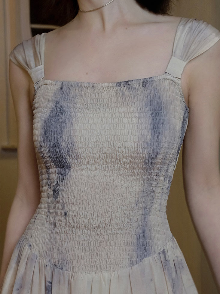 Ink Painting Gather Suspender ONE-PIECE