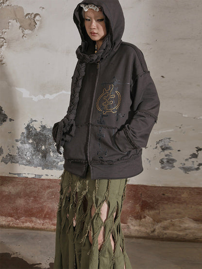 Braided Printed RIVETS LOOSE ZIP-UP PARKA