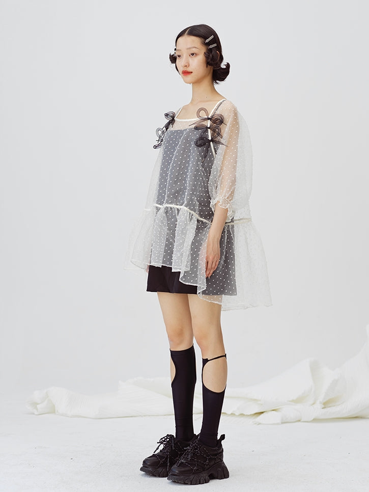 Girlish a-line mesh cover skirt