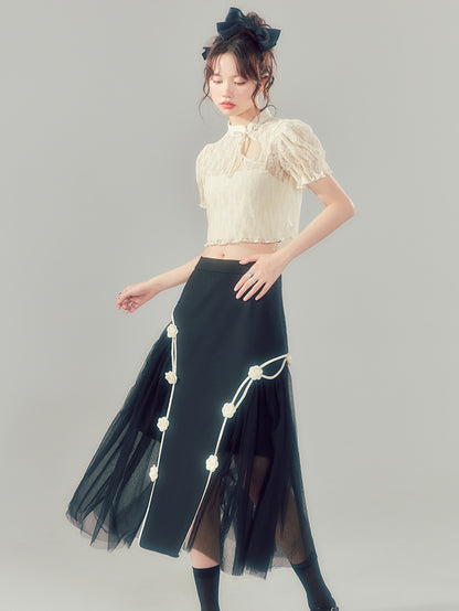 High Waist Bow Mesh IRREGULAR SKIRT