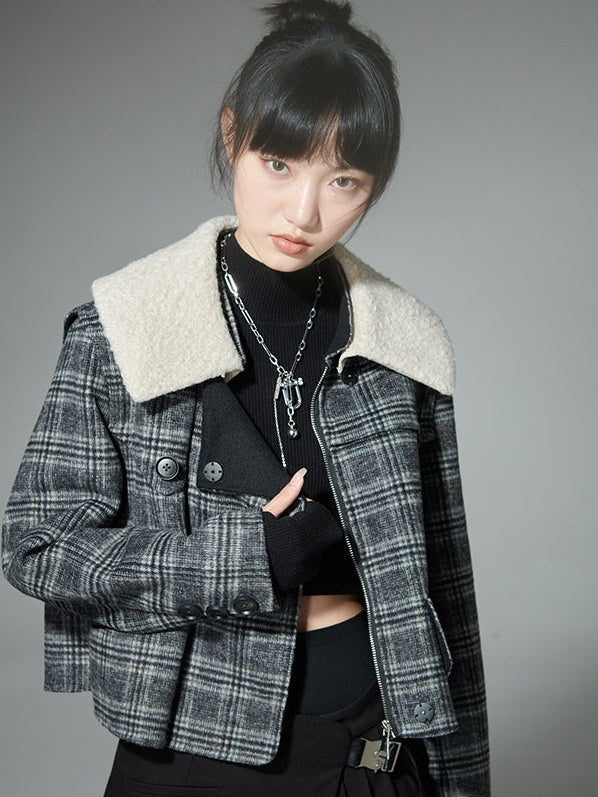 Grid-Shaped asymmetric Double-SideD Short Jacket