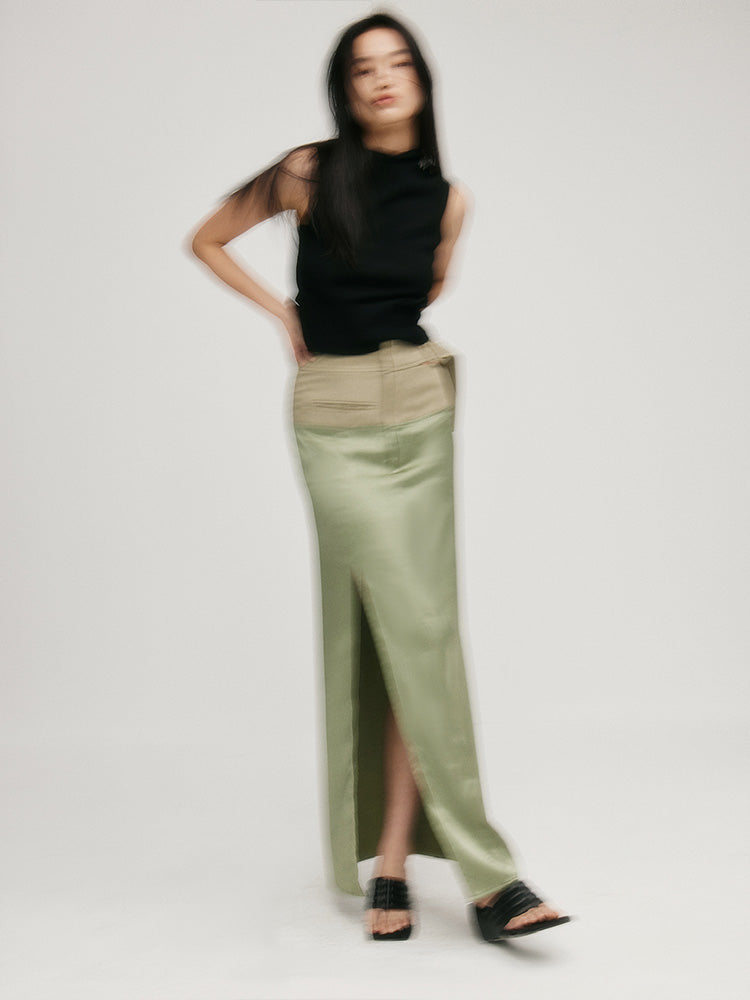 Satin Stitching Slit Skirt