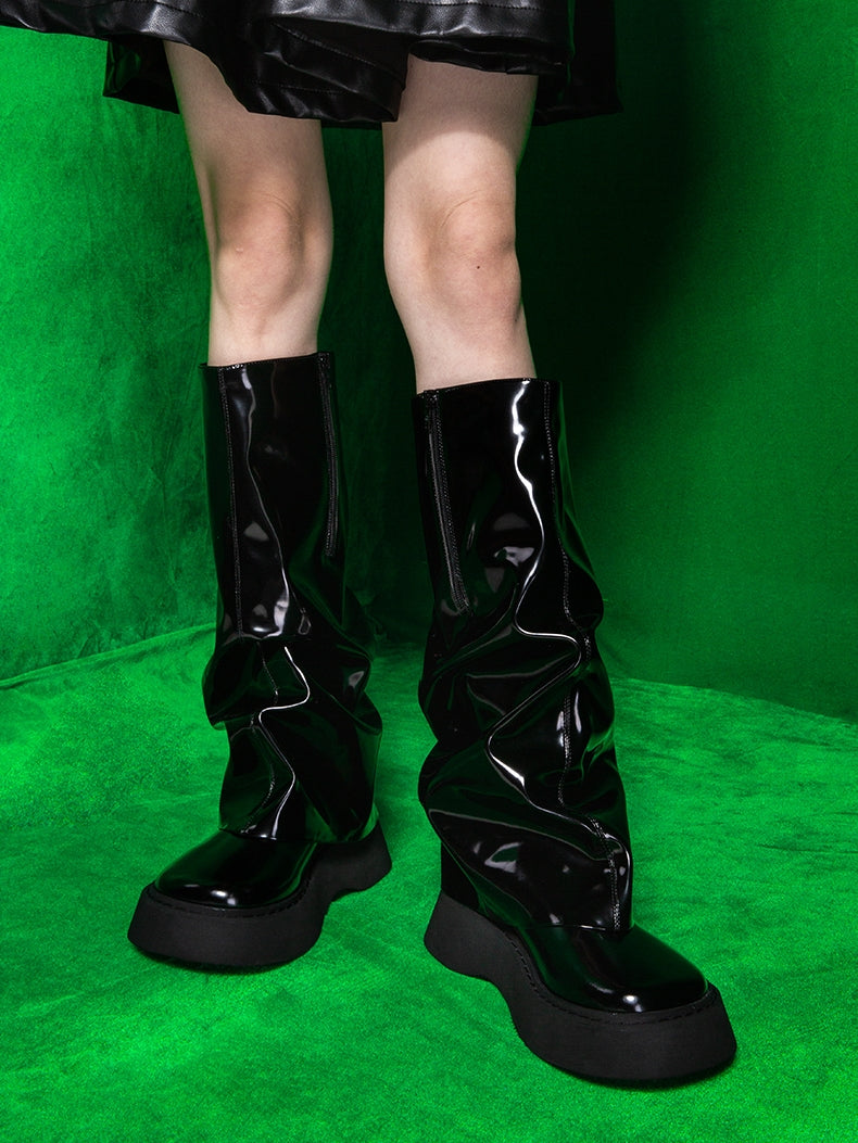 Enamel Wrinkled Platform Boots