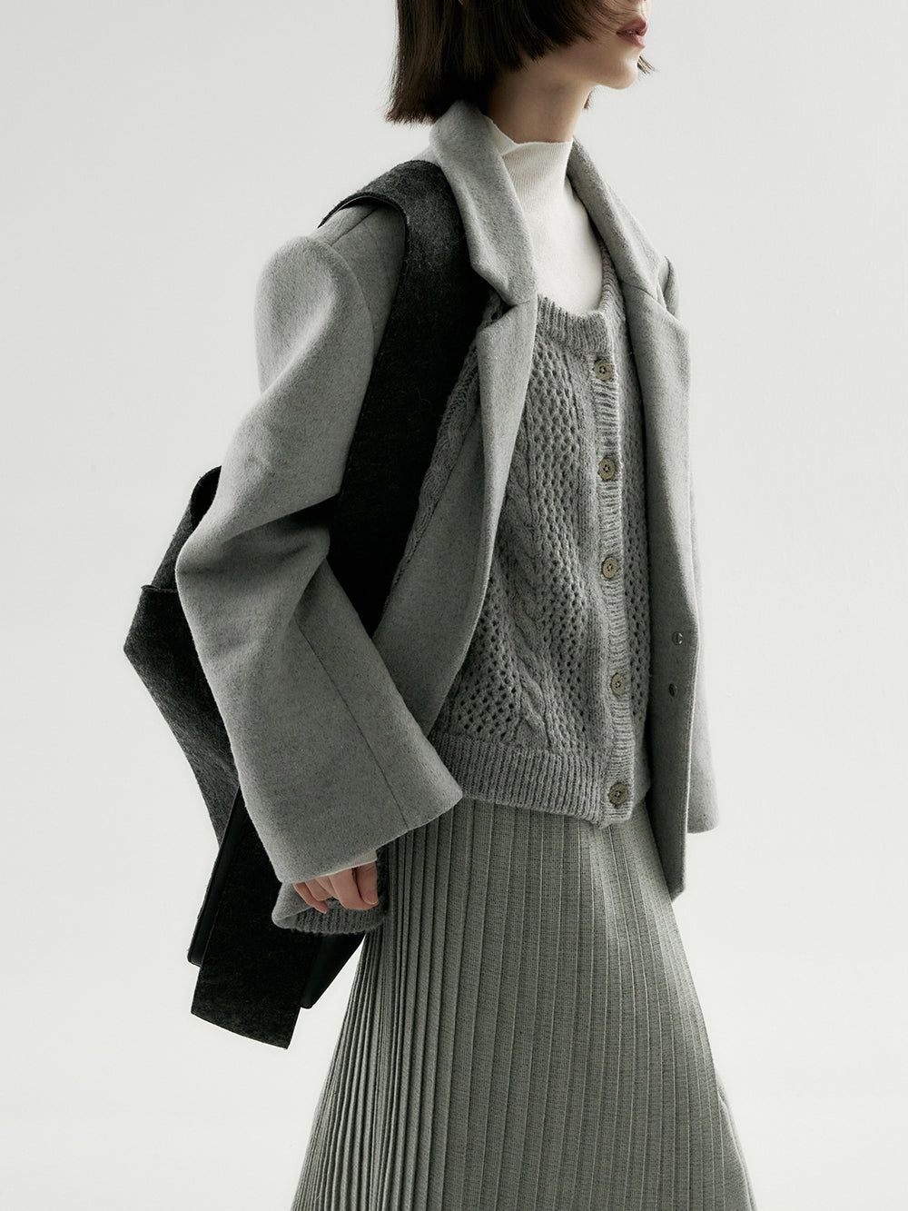 Wool Plain Oversize Mesh Coat