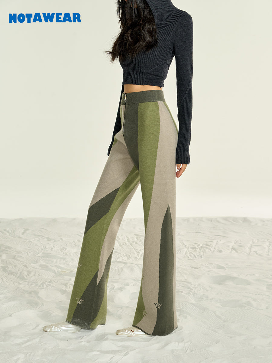 Multi-color Knitted Wide-leg Straight-leg Pants