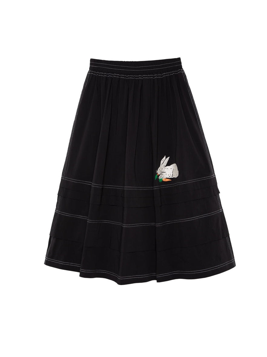 Rabbit Embroidery A-Line Half Skirt