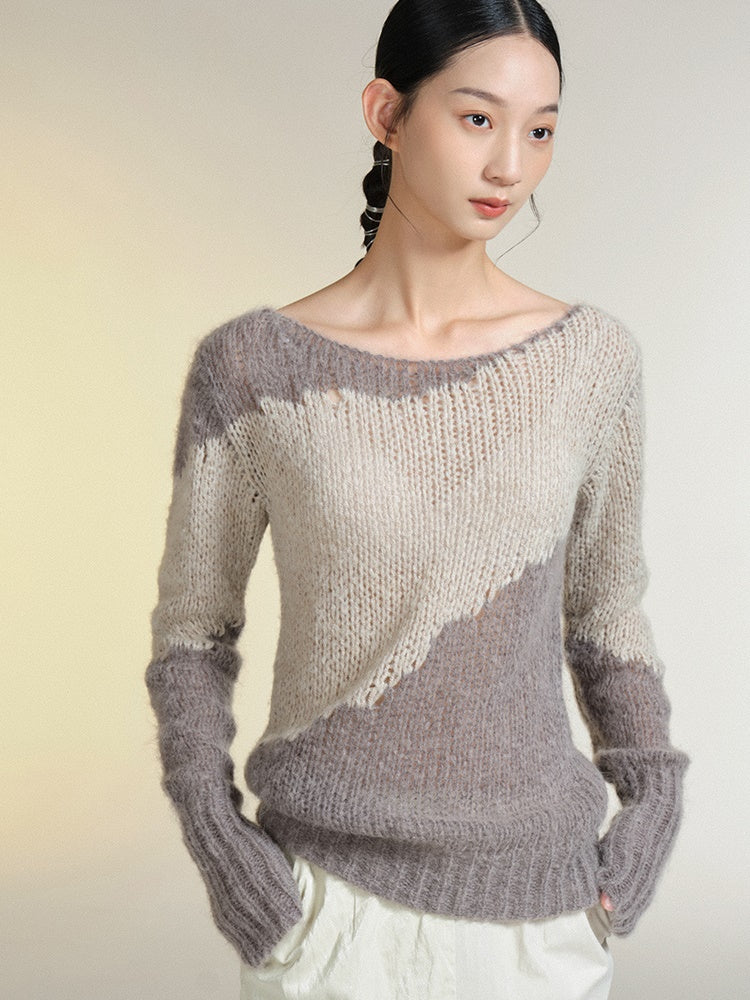 Color Block Mohair Knitted Sweater