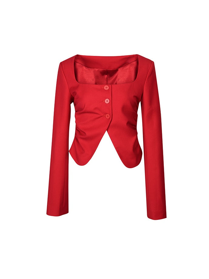 SQUARE COLLAR SHIRRING WAIST JACKET