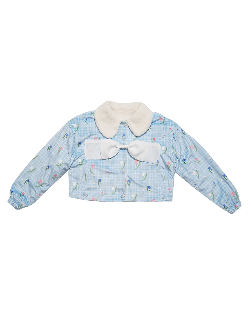 Tulip Ribbon Cute Sweet Boa Blouson