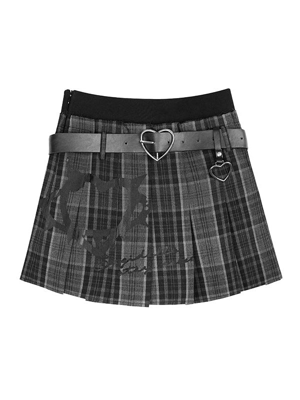 Plaid Print Double Waist PLEATED SKIRT