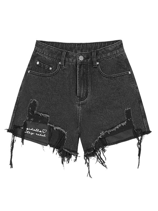 High Waist Fringe Denim Shorts