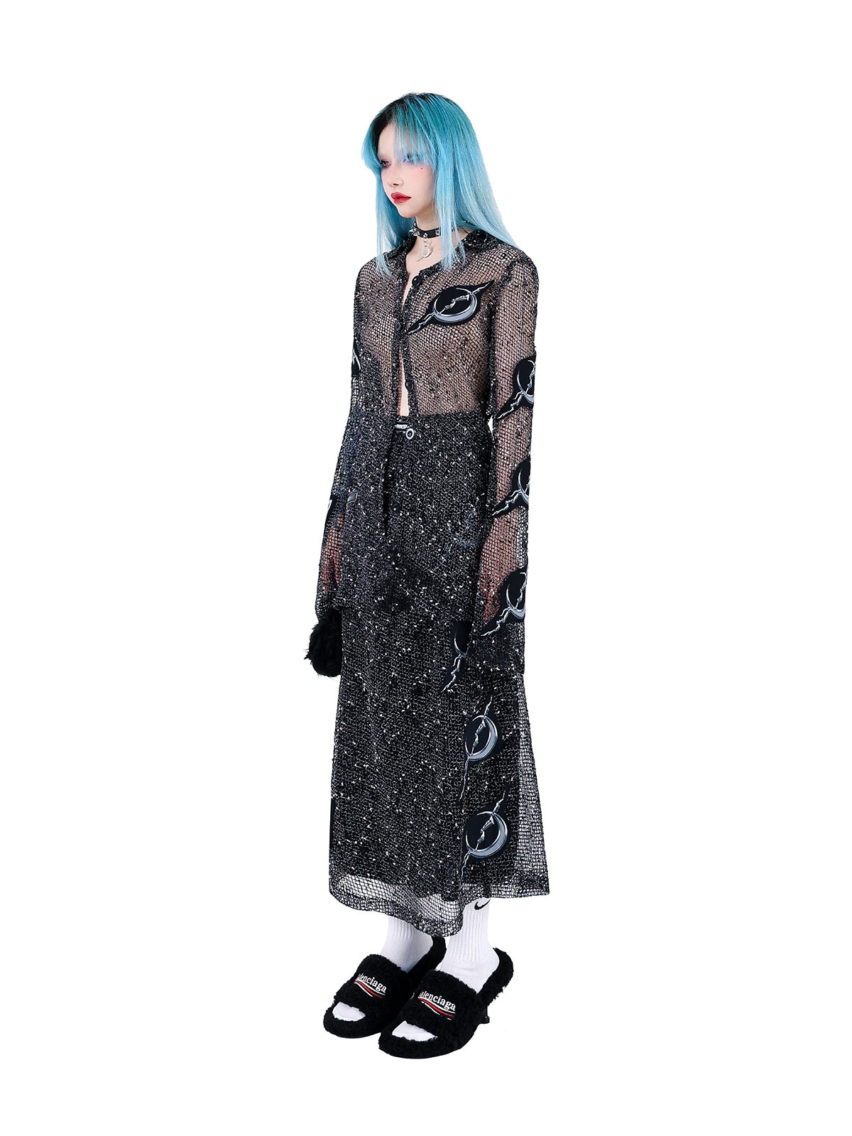 Electric Moon Rock Patch Mesh Double Layer Skirt