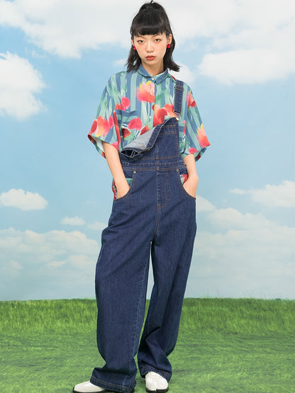 Flower Patch Large Pocket Loose Strap Trousers