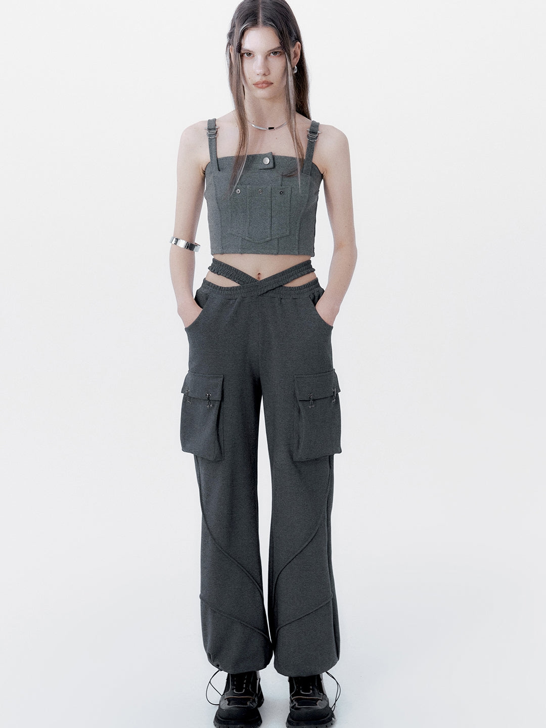 Gilet de poche tridimensionnel et pantalon décontracté