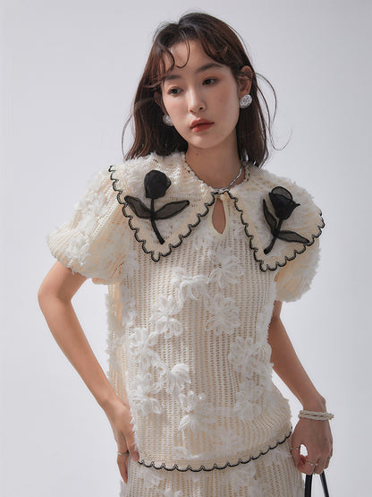 Tulip Embroidered Lace Shirt &amp; Skirt