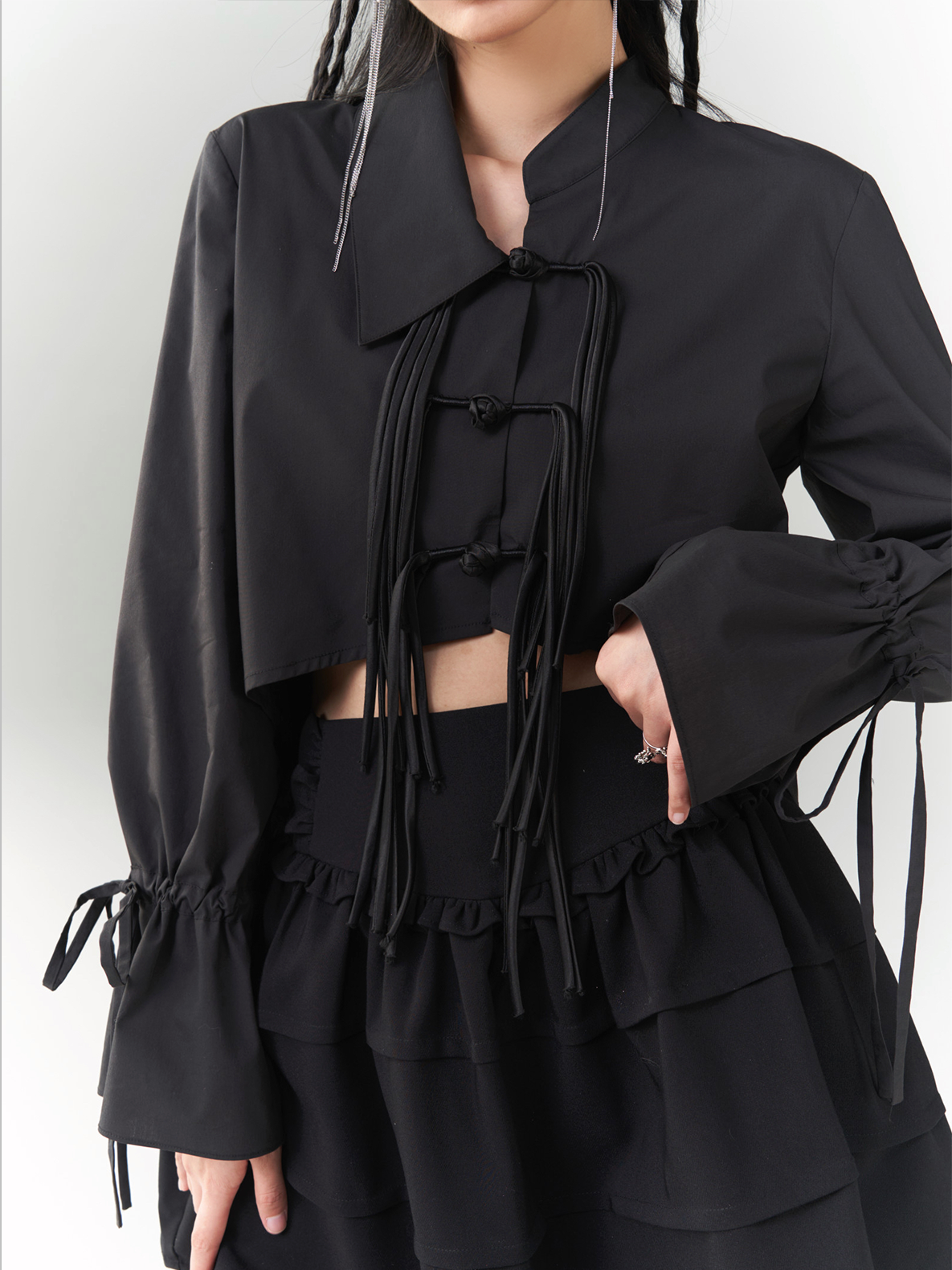 CHINESE STYLE asymmetric Fringed Button Shirt