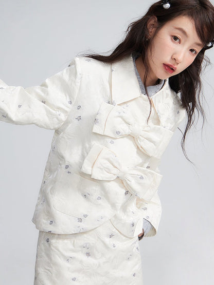 Bow Embossed Jacquard Short Jacket