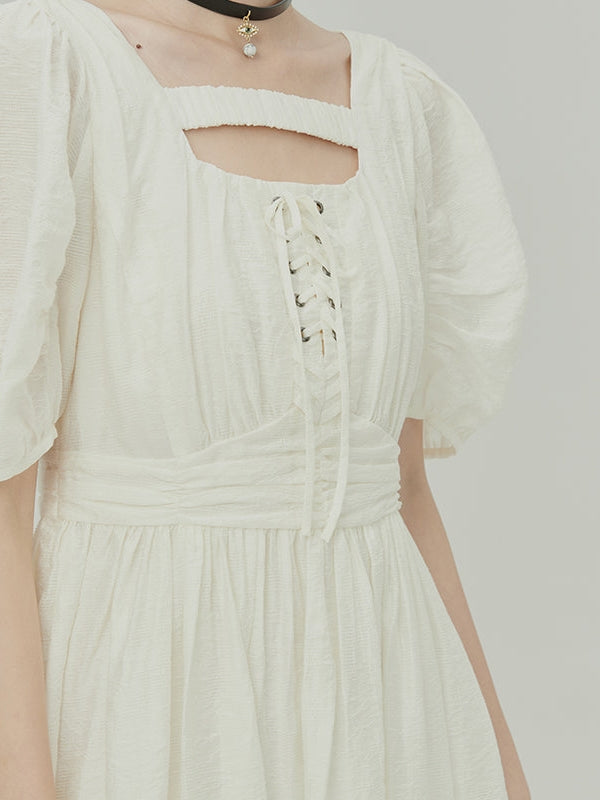 JACQUARD IRREGULAR PUFF SLEEVE Dress