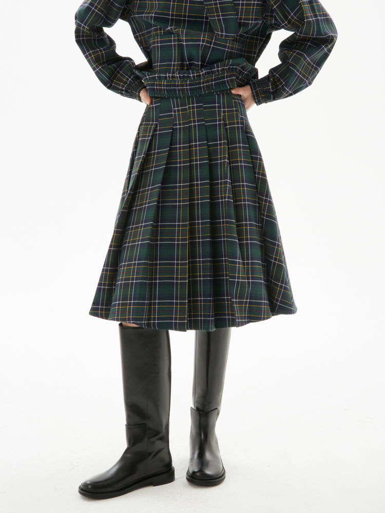 Plaid Pocket Top &amp; Pleated Skirt