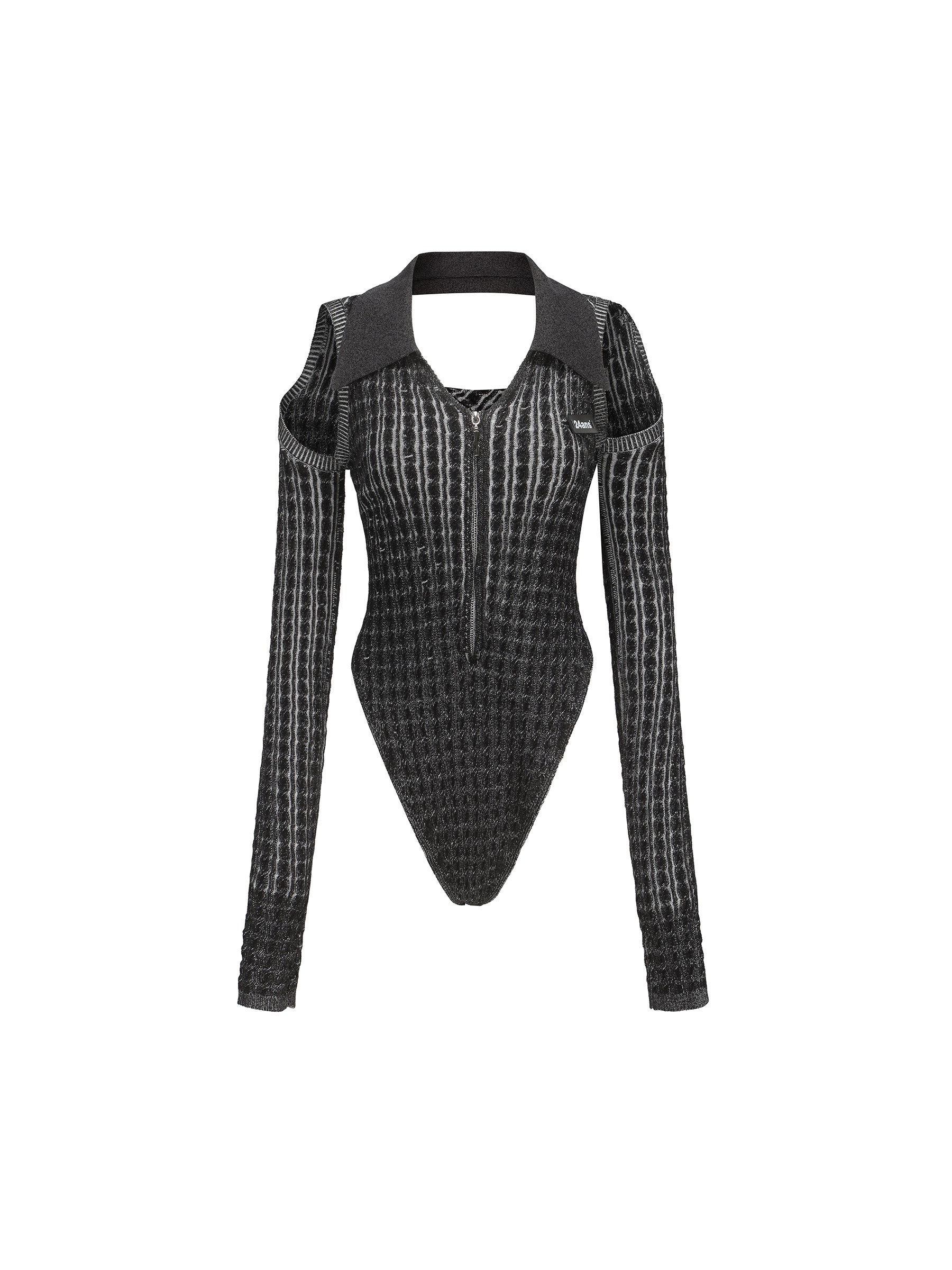 Sexy Polo-neck Opne-shoulder Knit Body-suit