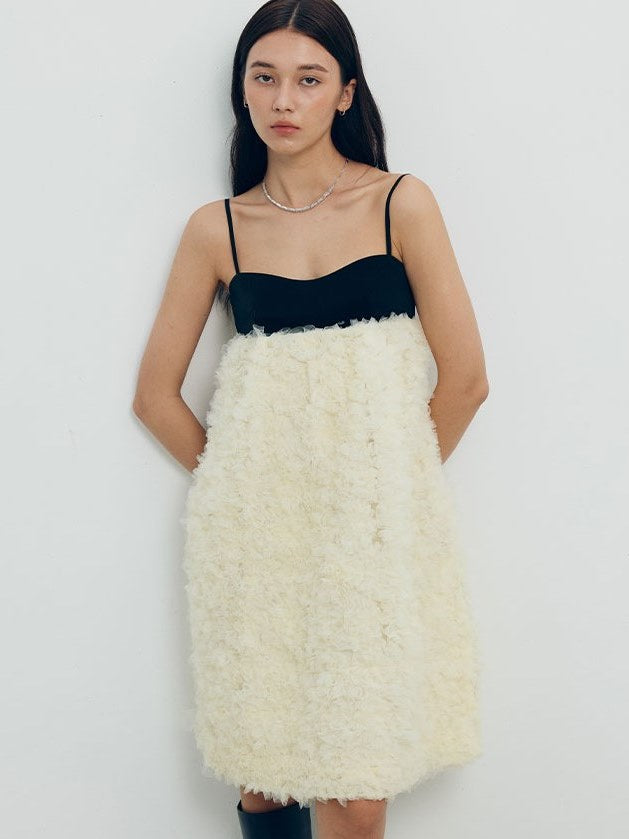 Flower Fluffy Stitching Slip Dress