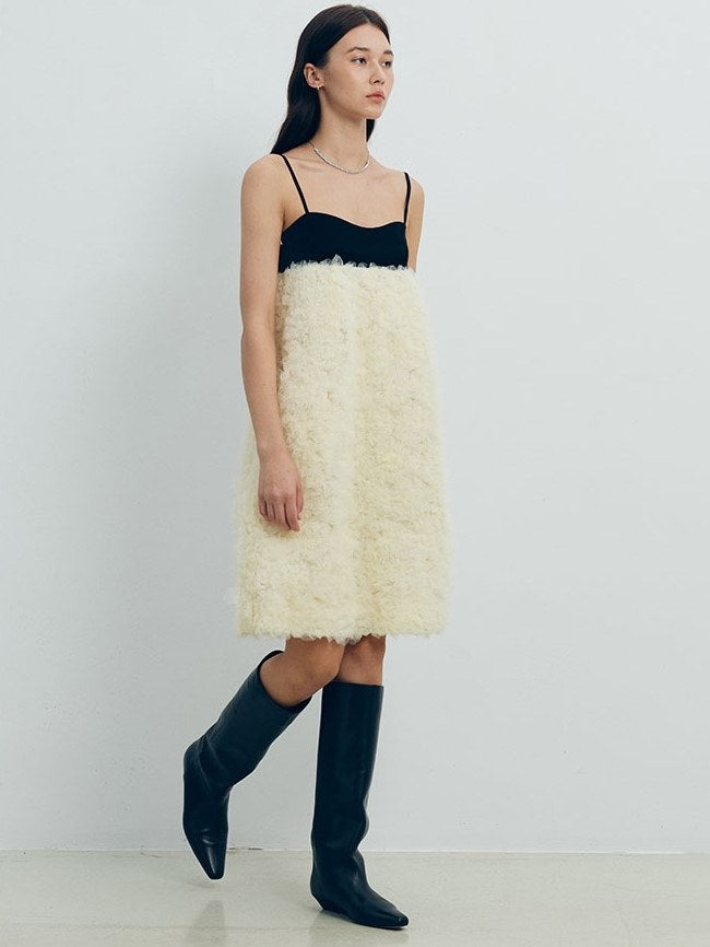 Flower Fluffy Stitching Slip Dress