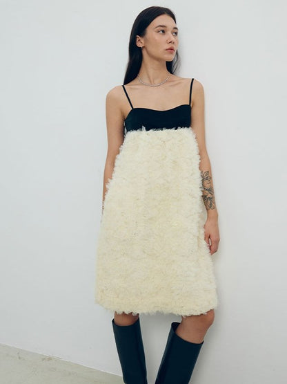 Flower Fluffy Stitching Slip Dress
