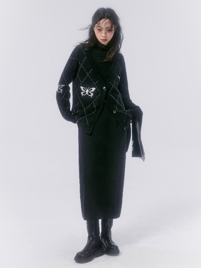 Rhombus karierter Schmetterling Strickjacke &amp; Mufffler