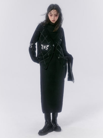 Rhombus karierter Schmetterling Strickjacke &amp; Mufffler