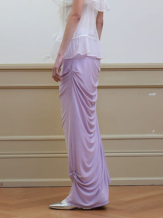 Draped Shirred Irregular Straight Long Skirt