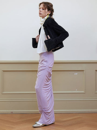 Draped Shirred Irregular Straight Long Skirt