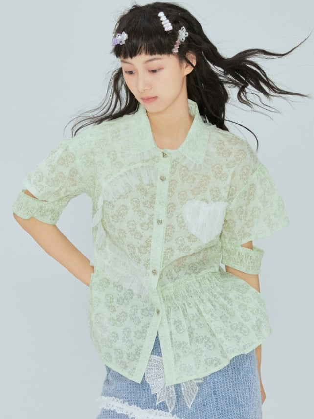 【CLEL】loose short sleeves lace shirt