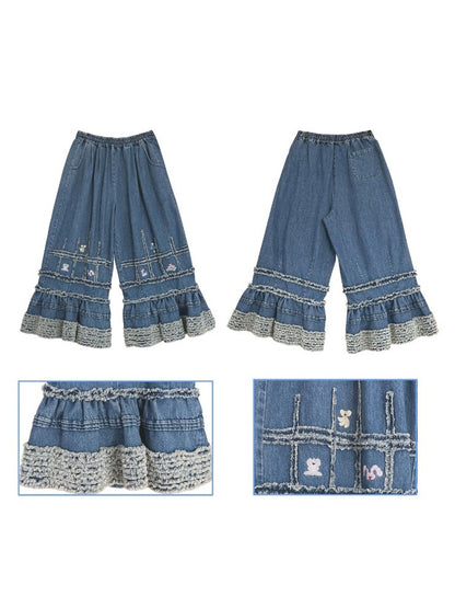 Jean en dentelle à bord brut modial