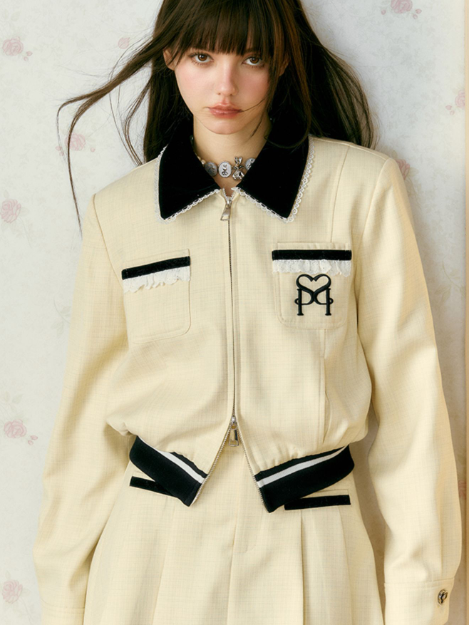 Retro -Kontrast Farbjacke &amp; Faltenrock