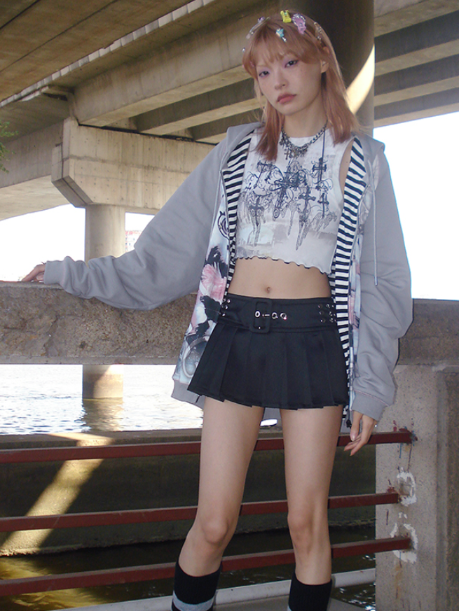 토끼 프린트 느슨한 지퍼 업 파카