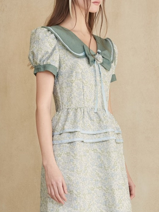 Doll Collar Jacquard One-piece