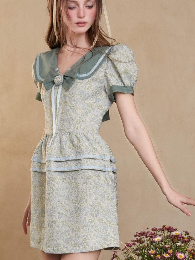 Doll Collar Jacquard One-piece