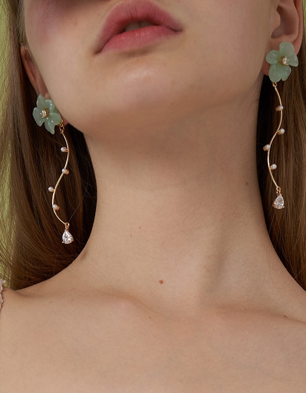 Flower Curve Long Earrings